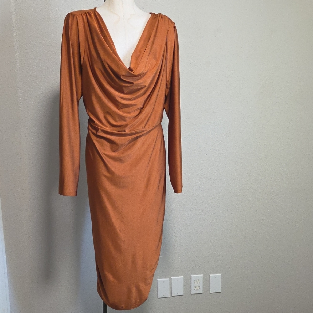 Shein Curve Chic Long Sleeve Draped Dress